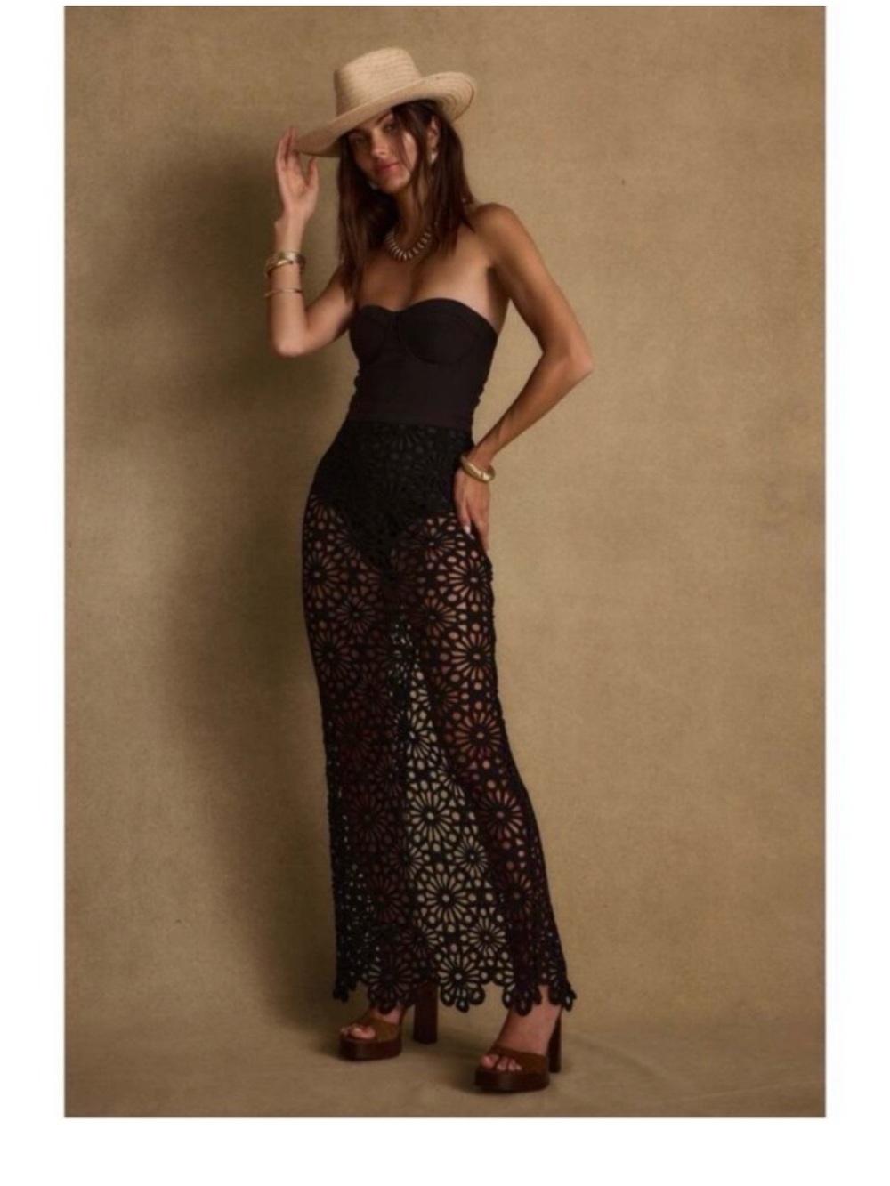 12th Tribe Tropez Black Crochet Strapless Dress Size S